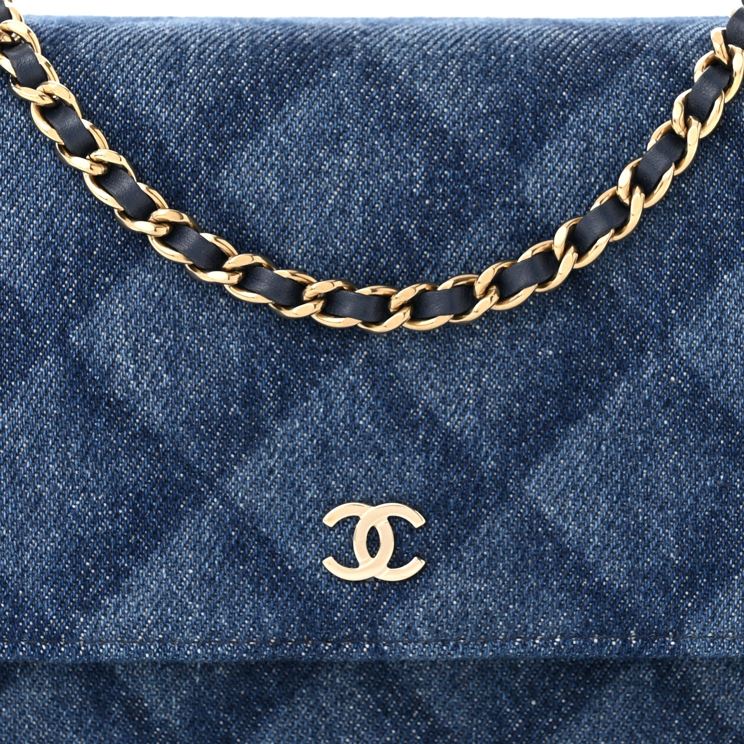 Chanel Denim Printed Wallet On Chain WOC Dark Blue 9 of 11