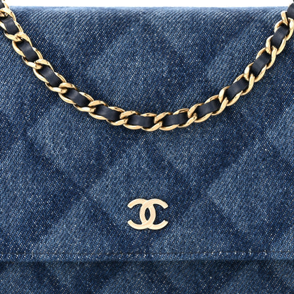 Chanel Denim Printed Wallet On Chain WOC Dark Blue 9 of 11