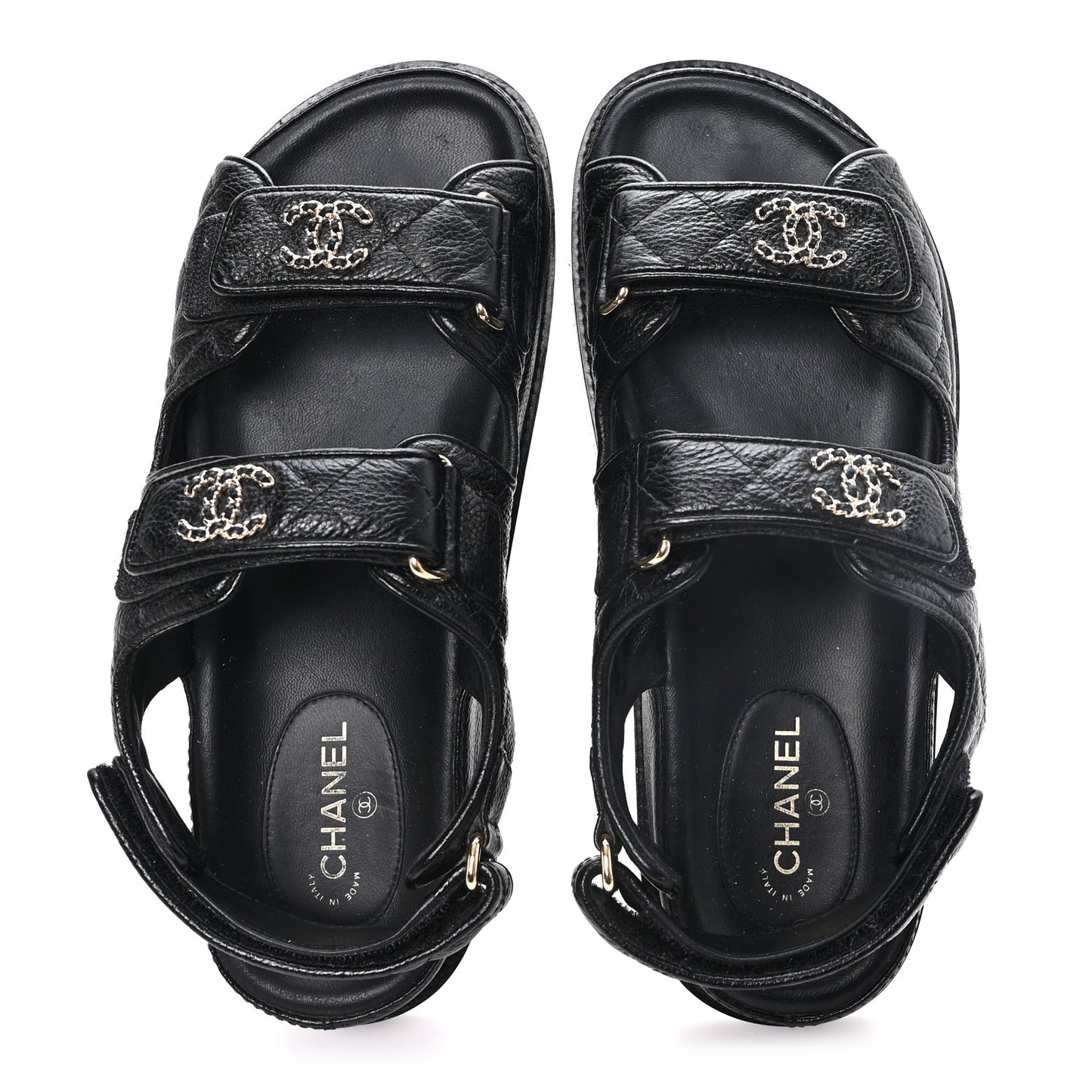 Grained Calfskin Velcro Dad Sandals 37 Black