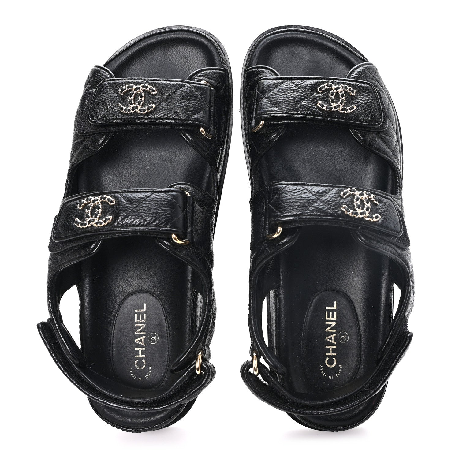 Chanel Grained Calfskin Velcro Dad Sandals 37 Black 2 of 10