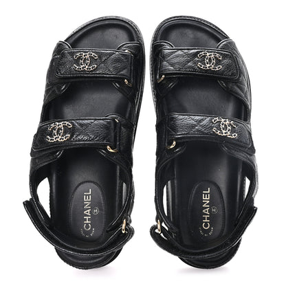 Chanel Grained Calfskin Velcro Dad Sandals 37 Black 2 of 10