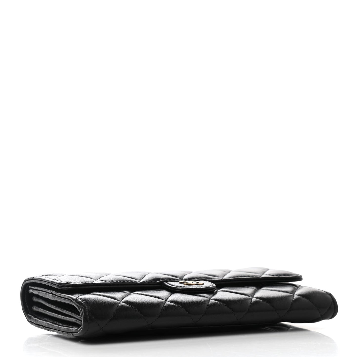 Lambskin Quilted Large Gusset Flap Wallet Black