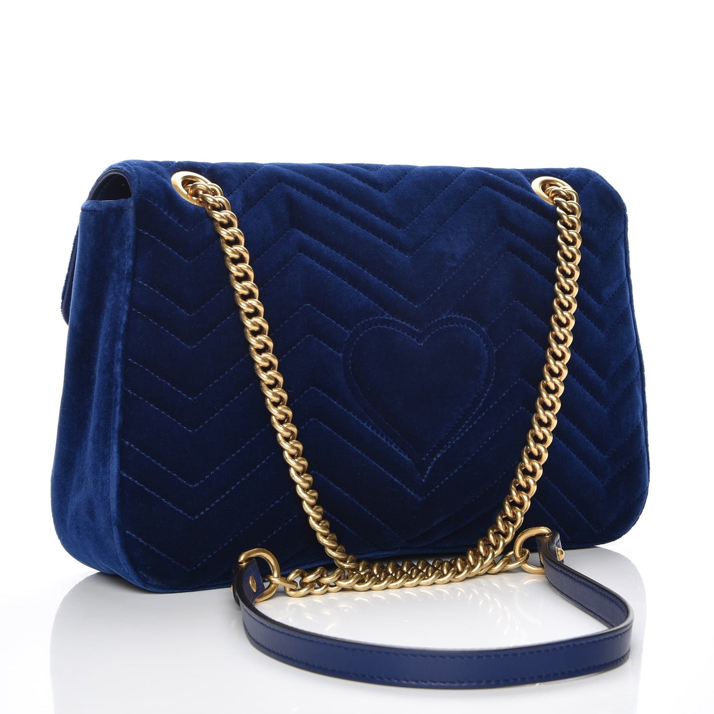 Velvet Matelasse Medium GG Marmont Shoulder Bag Cobalt Blue