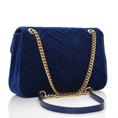 Gucci Velvet Matelasse Medium GG Marmont Shoulder Bag Cobalt Blue 3 of 7