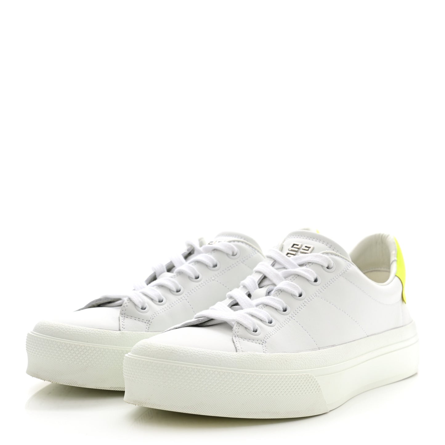 Calfskin Womens Urban Street Sneakers 38 White Neon Yellow