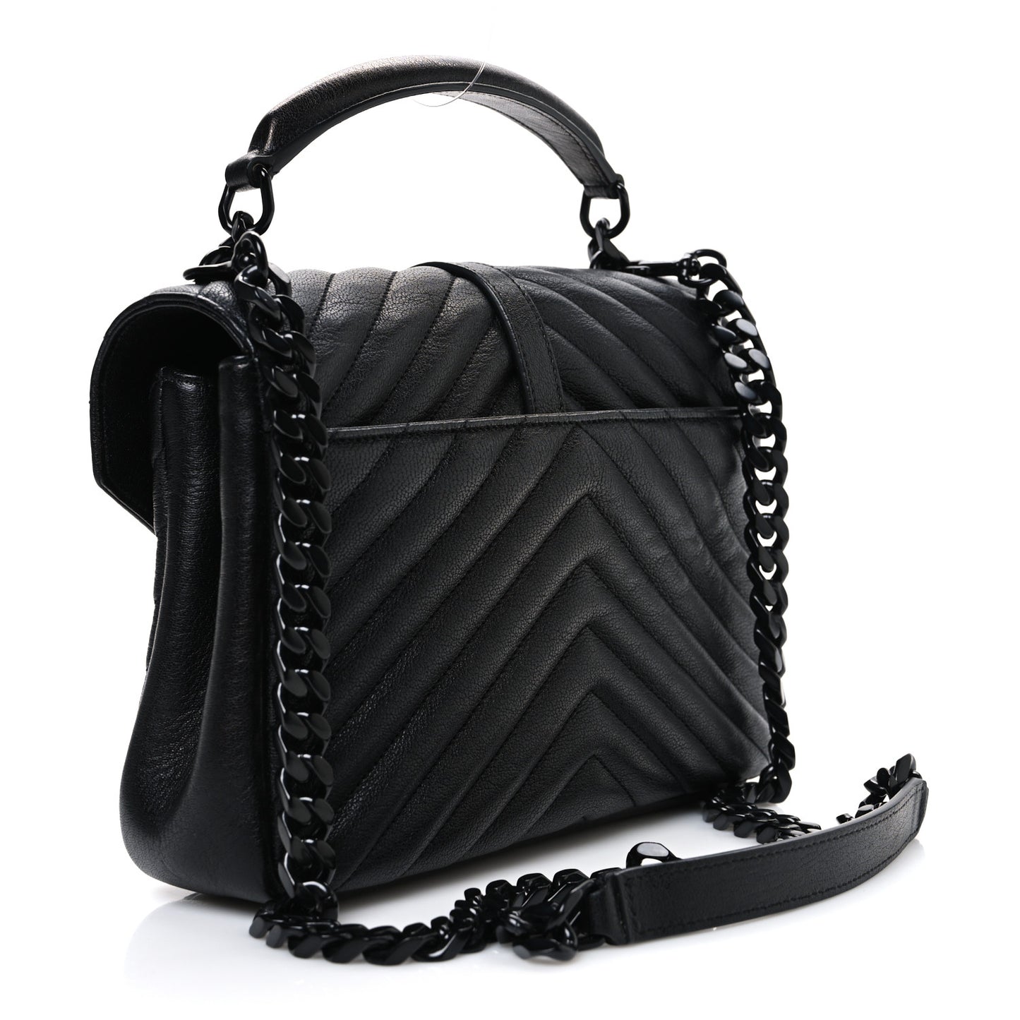 Sheepskin Matelasse Chevron Monogram Monochrome Medium College Bag Black