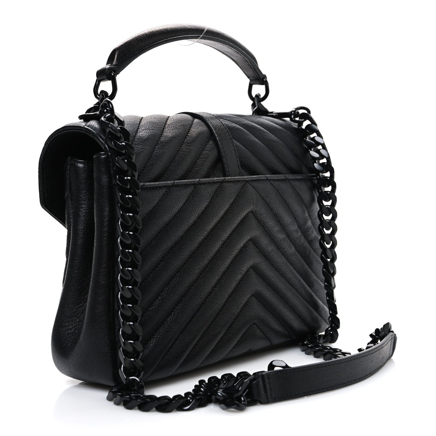 Saint Laurent Sheepskin Matelasse Chevron Monogram Monochrome Medium College Bag Black 3 of 10