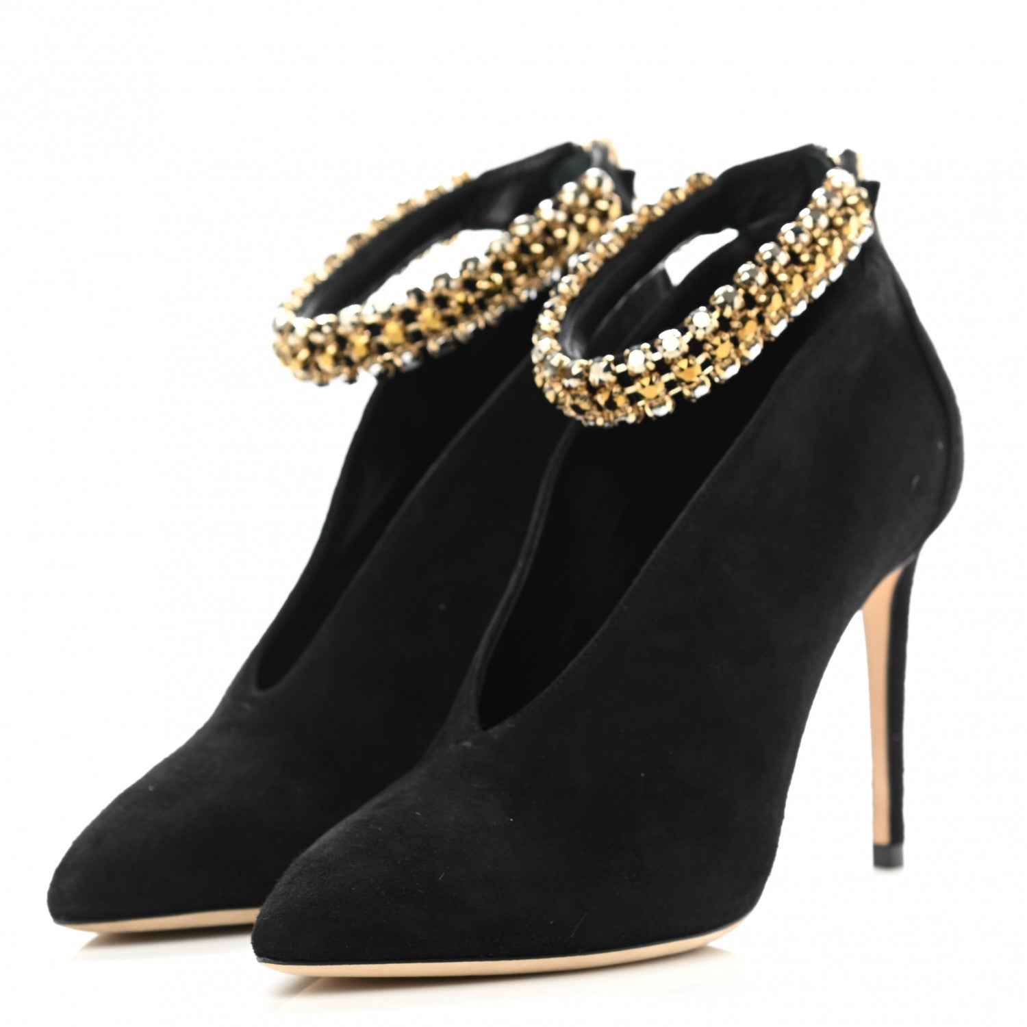 Jimmy Choo Suede Crystal Lux 100 Ankle Boots 36.5 Black Gold Mix 3 of 8