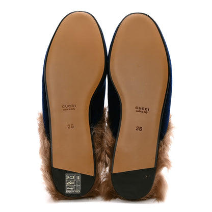 Gucci Velvet Fur Womens Princetown Slippers 36 Cobalt Blue 5 of 8