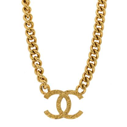 Chanel Metal Textured CC Short Chain Pendant Necklace Gold 1 of 5