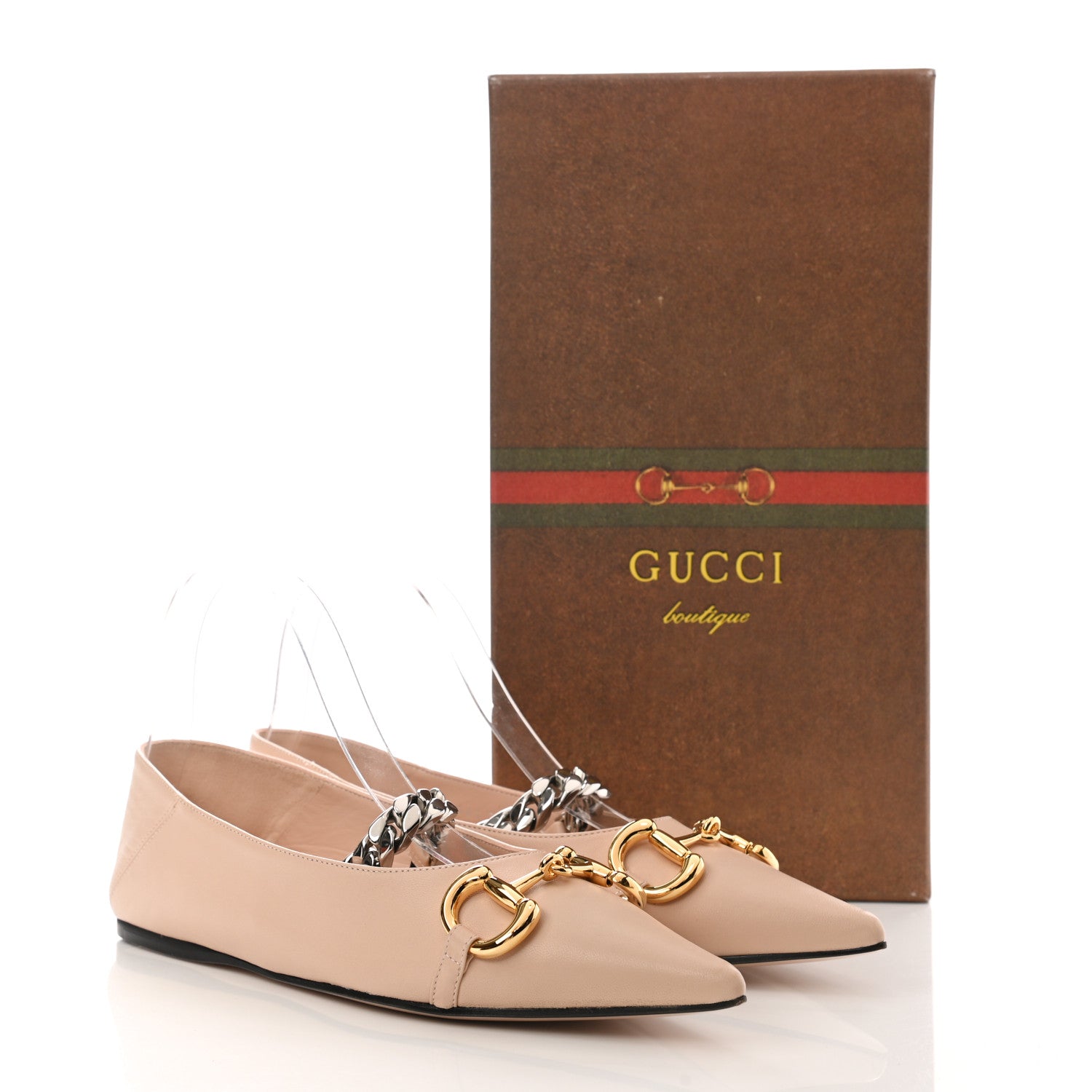 Gucci Nappa Lumiere Deva Horsebit Chain Embellished Flats 37.5 Skin Rose 9 of 9