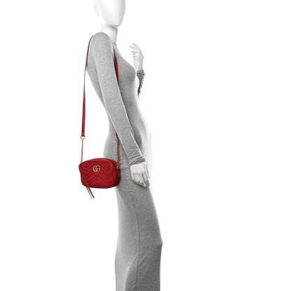 Gucci Calfskin Matelasse Mini GG Marmont Chain Shoulder Bag Hibiscus Red 2 of 13