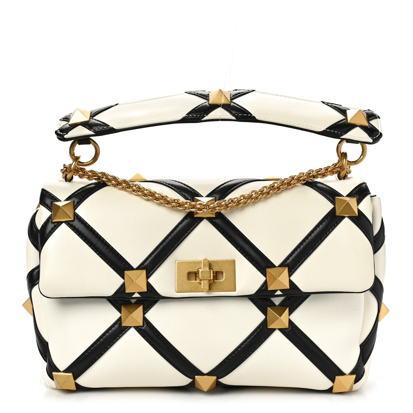 Nappa Large Roman Stud Shoulder Bag Ivory Black