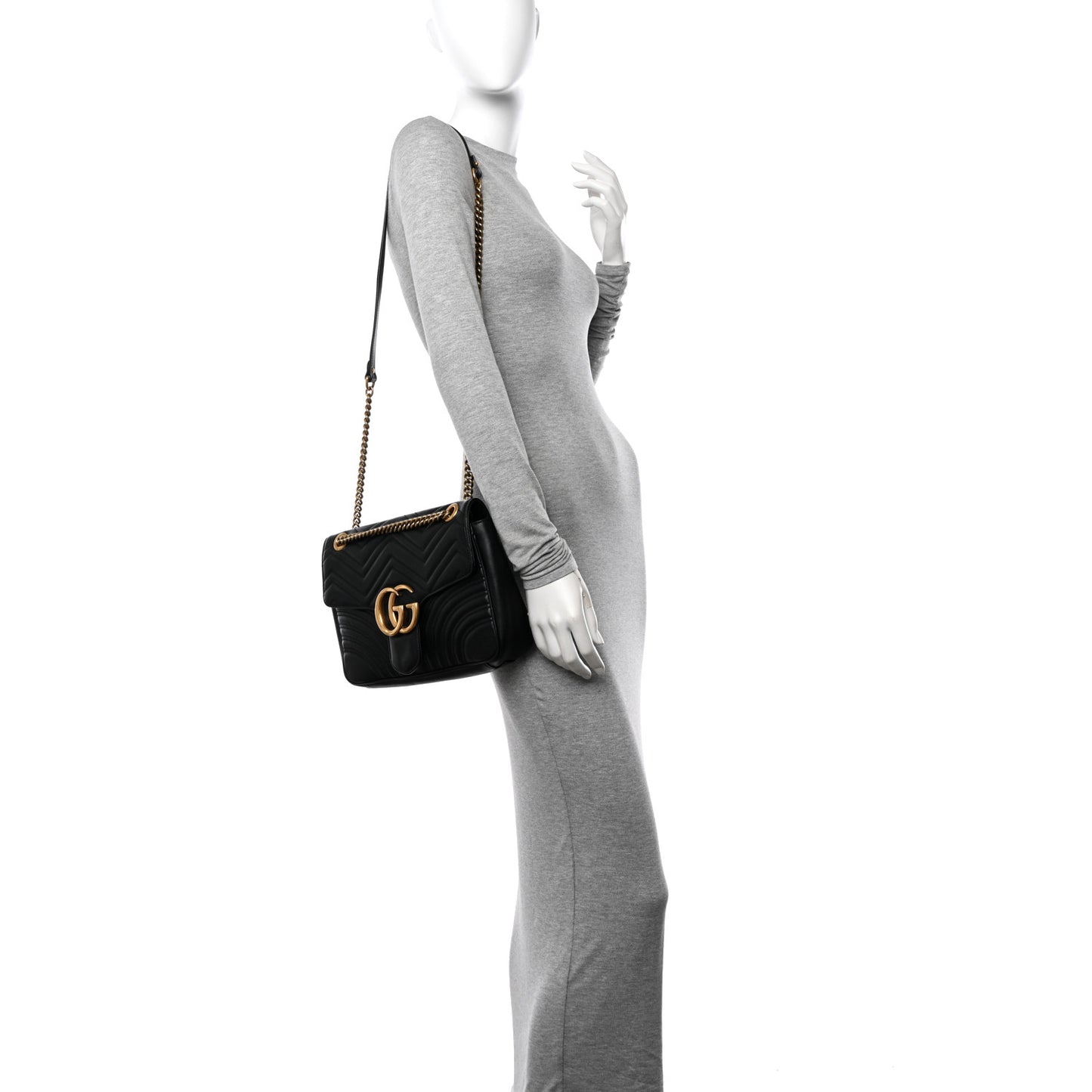 Calfskin Matelasse Medium GG Marmont Shoulder Bag Black