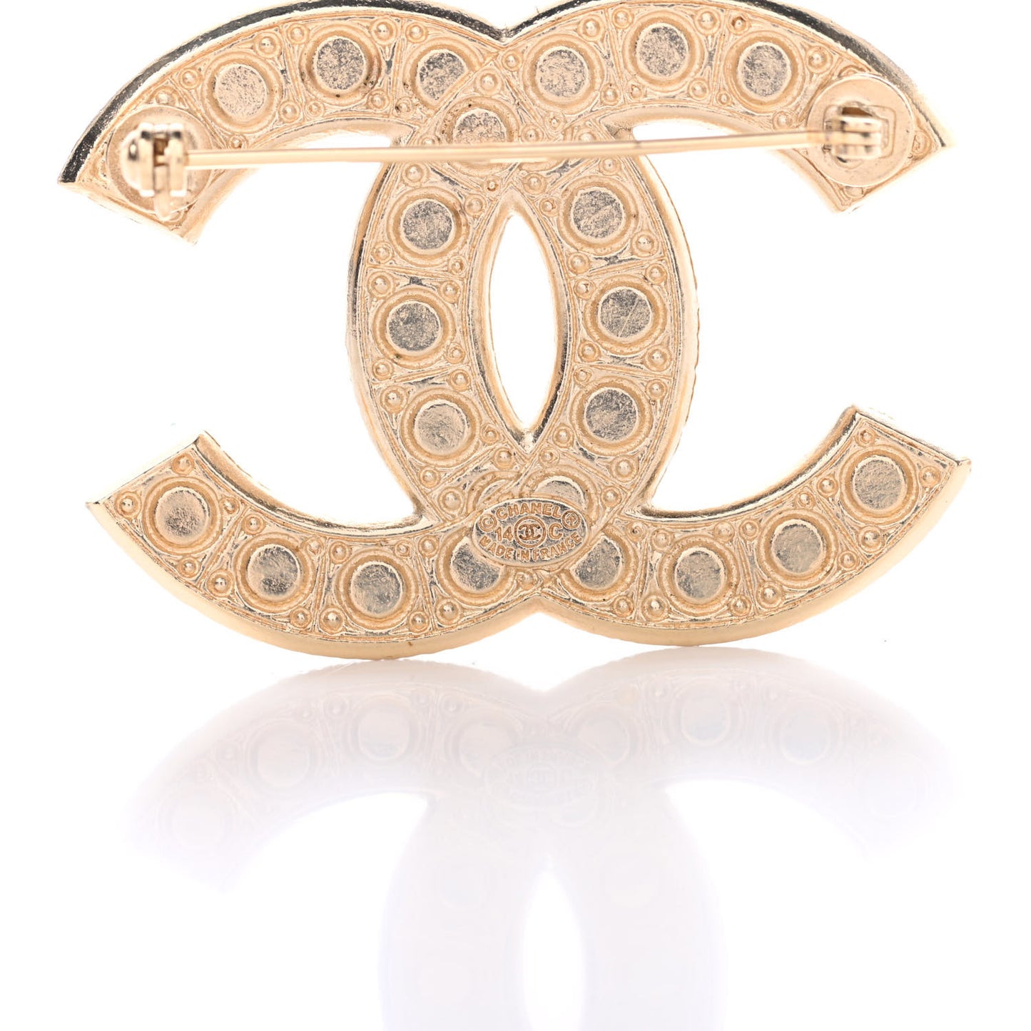 Pearl Crystal CC Brooch Gold