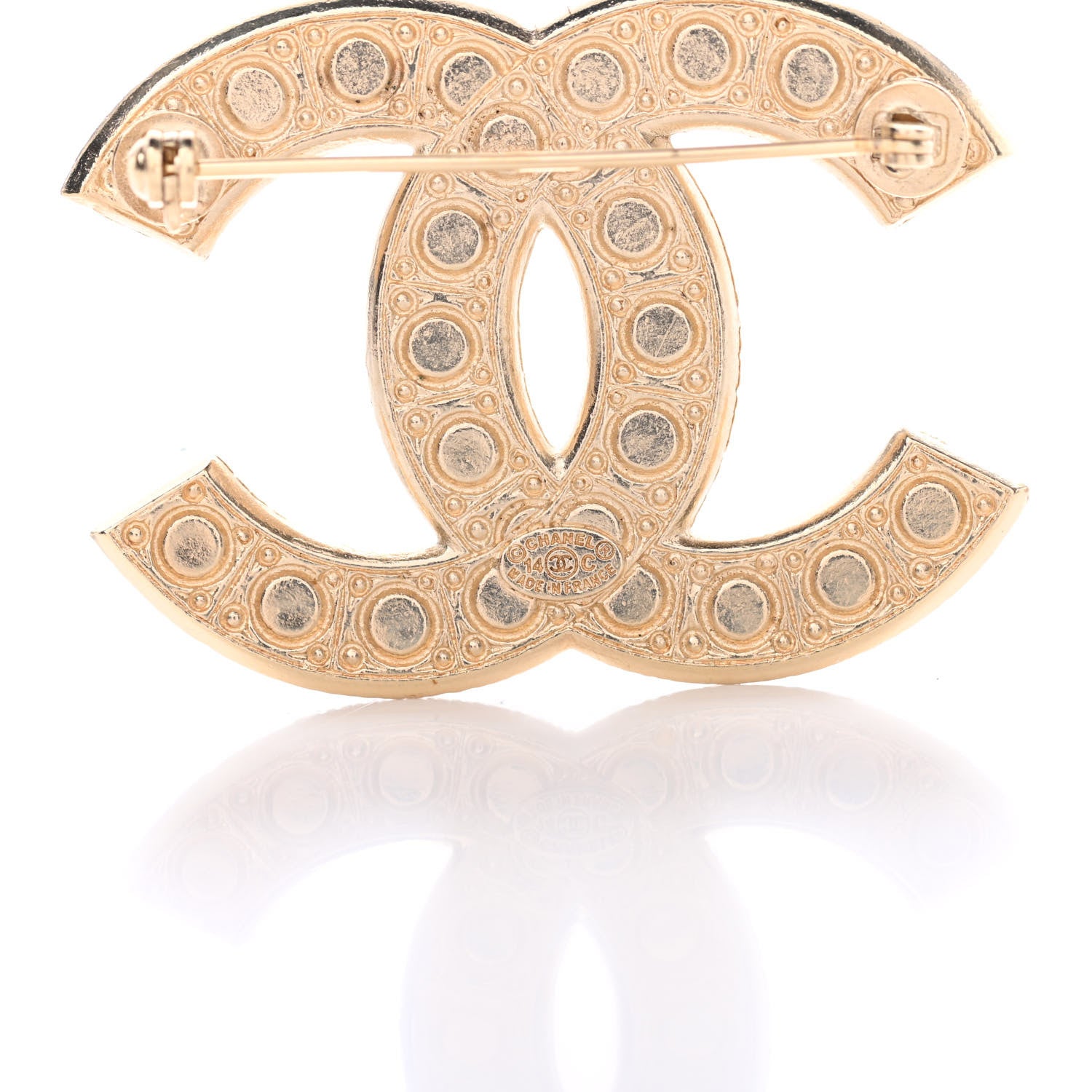 Chanel Pearl Crystal CC Brooch Gold 4 of 4