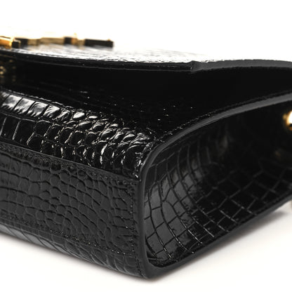 Saint Laurent Calfskin Crocodile Embossed Medium Classic Monogram Kate Tassel Satchel Black 9 of 9