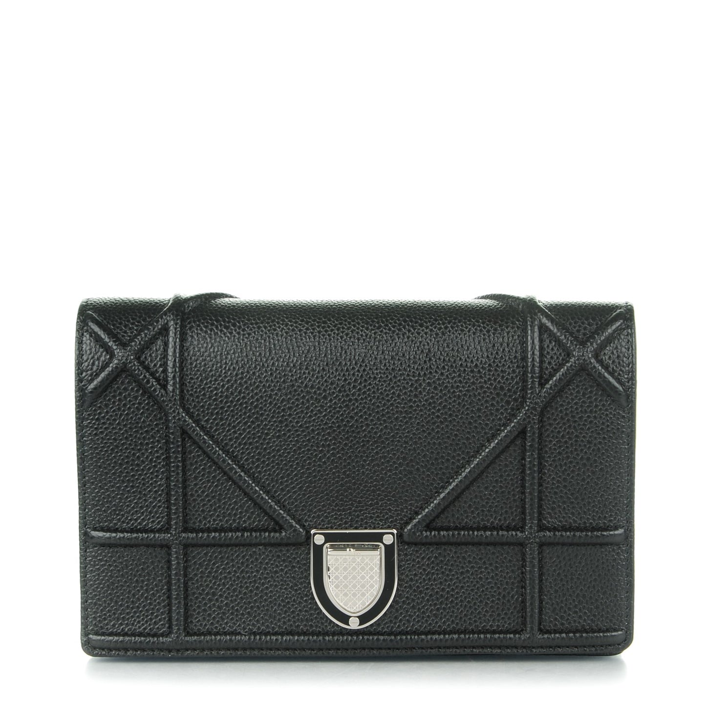 Grained Calfskin Diorama Wallet on Chain Pouch Black