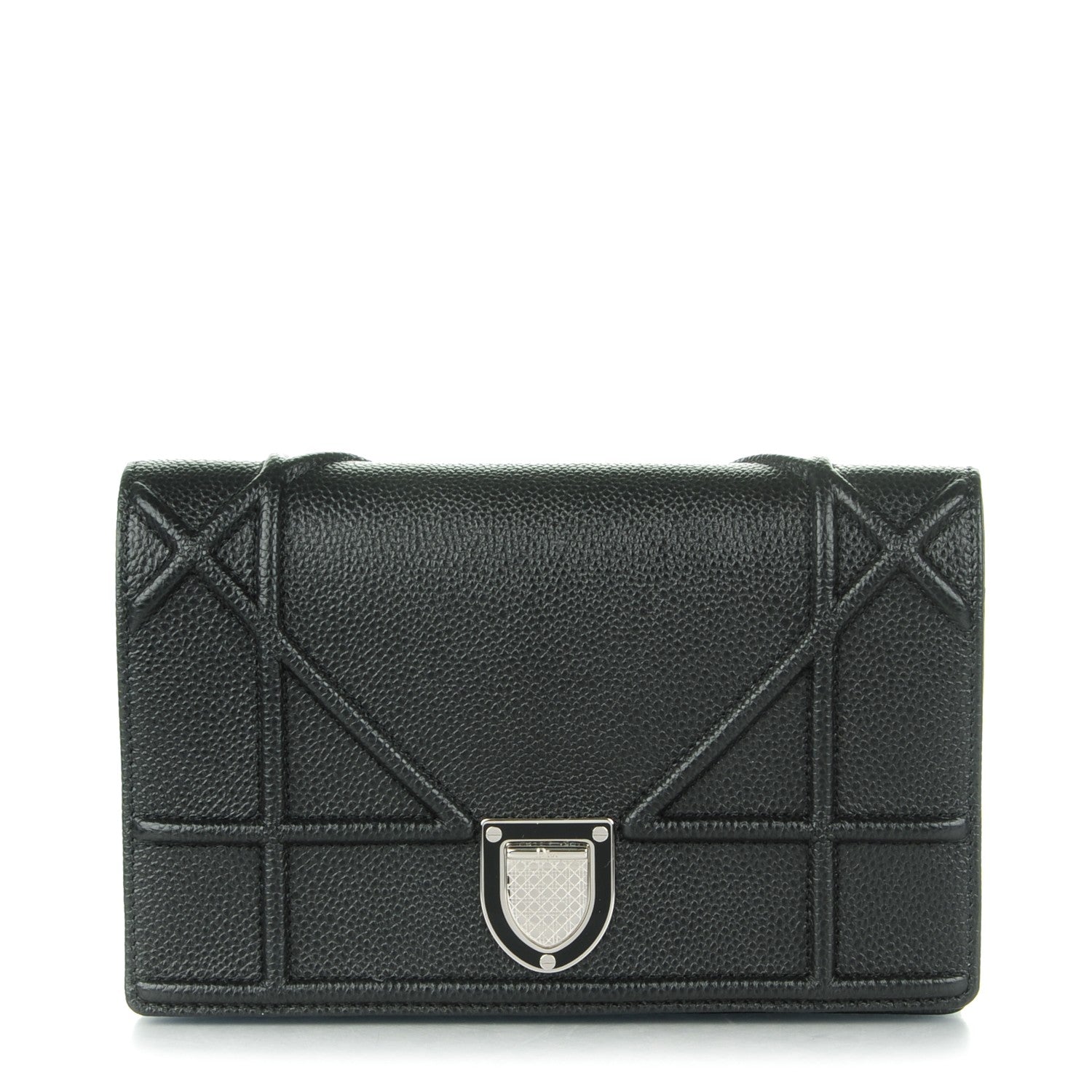 Christian Dior Grained Calfskin Diorama Wallet on Chain Pouch Black 1 of 8