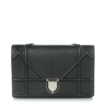 Christian Dior Grained Calfskin Diorama Wallet on Chain Pouch Black 1 of 8