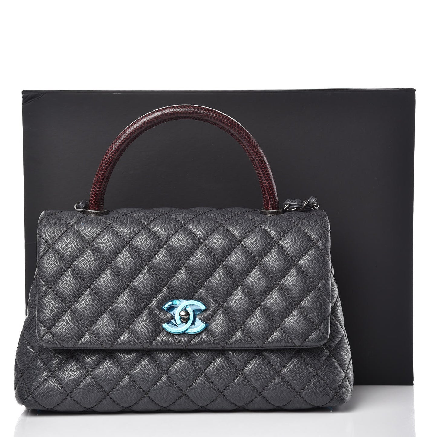 Caviar Lizard Quilted Small Coco Handle Flap Dark Grey