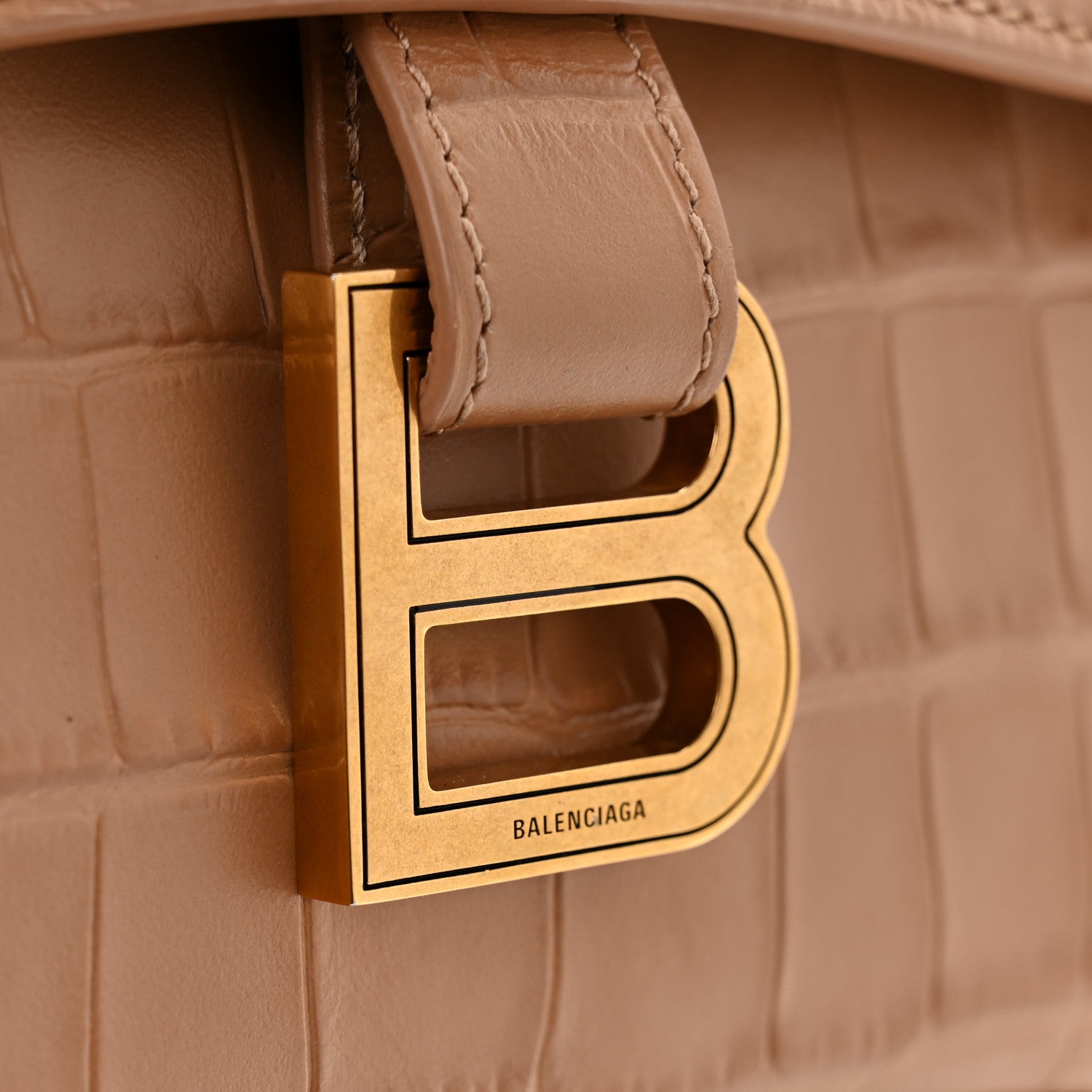 Balenciaga Extra Supple Calfskin Crocodile Embossed XS Downtown Shoulder Bag Nude Beige 10 of 13
