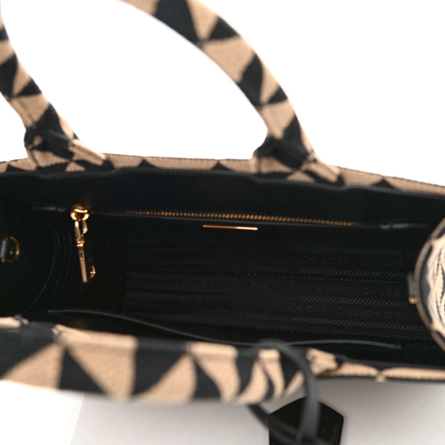 Jacquard Saffiano Triangolo Symbole Embroidered Small Tote Black Corda