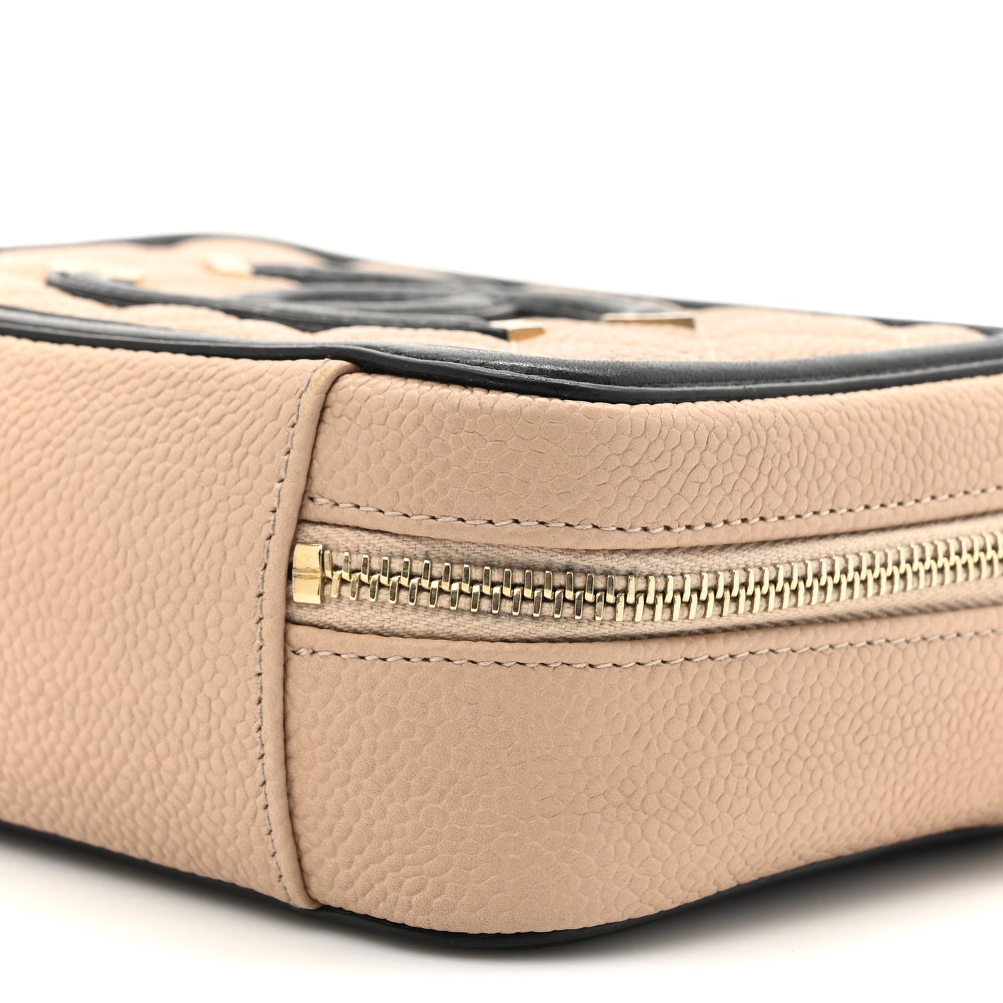 Caviar Quilted CC Filigree Vanity Clutch With Chain Beige Black