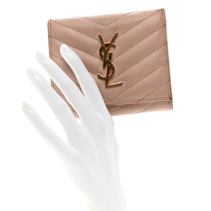 Saint Laurent Grain De Poudre Matelasse Chevron Monogram Compact Wallet Pink 2 of 10