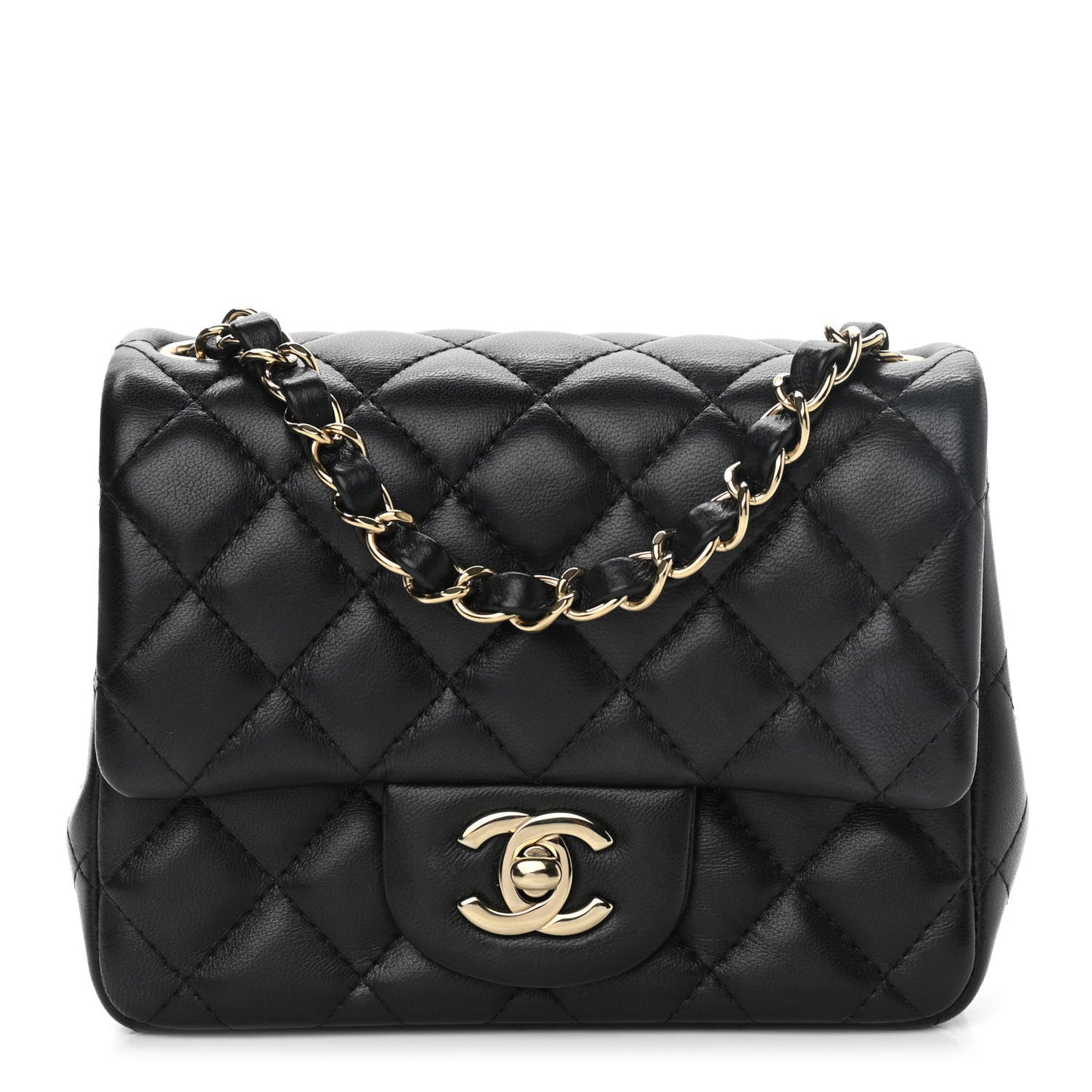 Lambskin Quilted Mini Square Flap Black