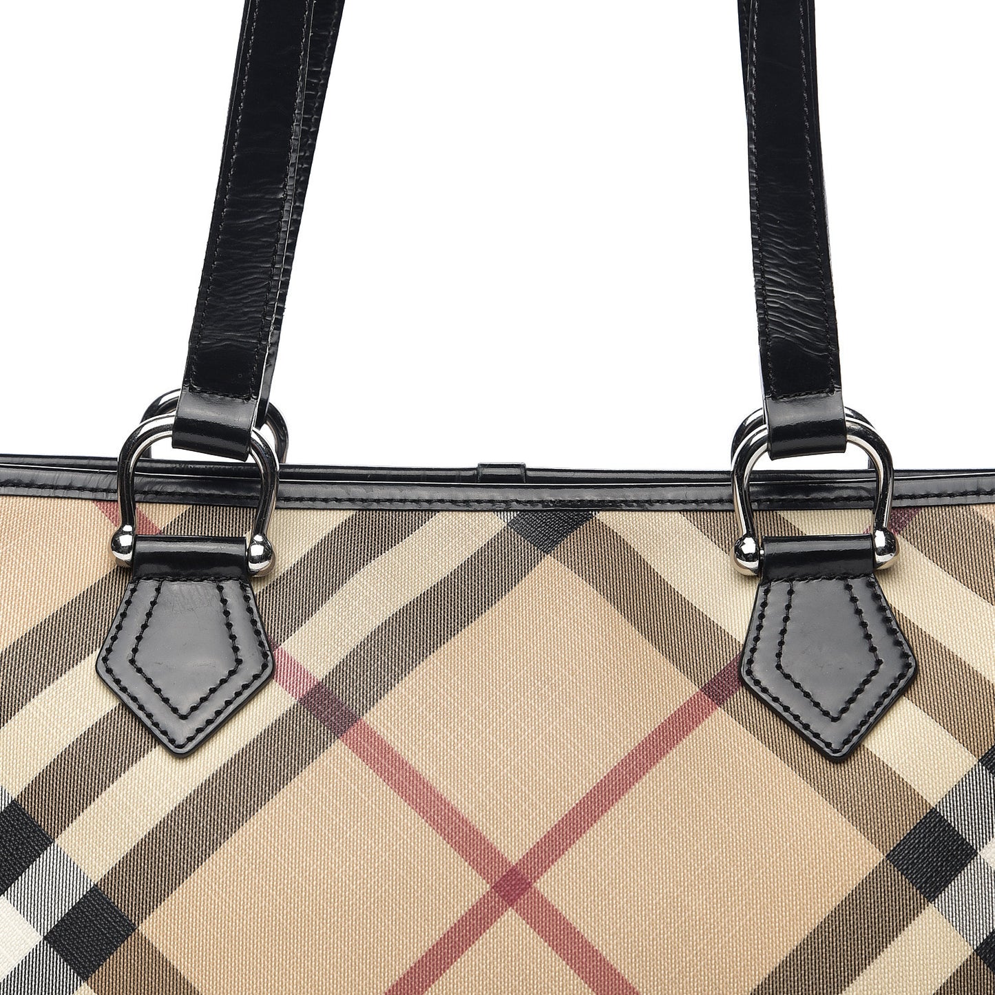 Patent Trim Nova Check Shopper Tote Black