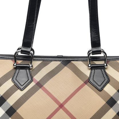 Burberry Patent Trim Nova Check Shopper Tote Black 7 of 9