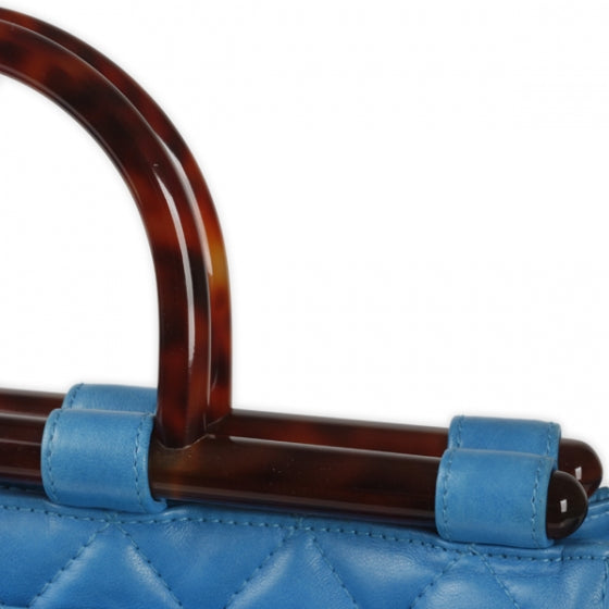Chanel Quilted Lambskin Tortoise Handle Tote Turquoise 5 of 11