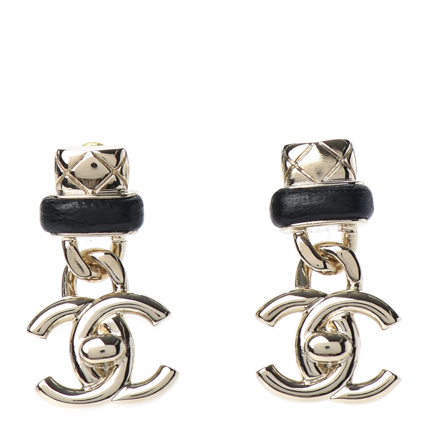 Lambskin CC Turnlock Drop Earrings Gold Black