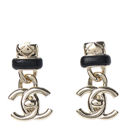 Chanel Lambskin CC Turnlock Drop Earrings Gold Black 1 of 4