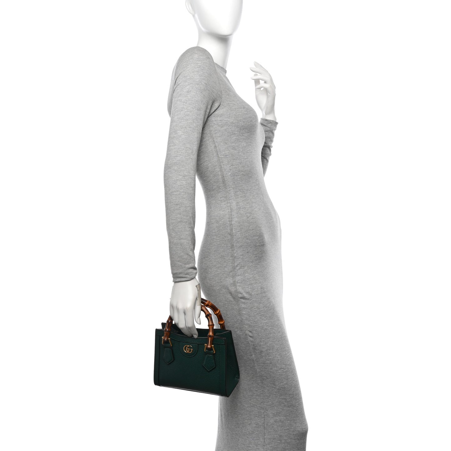 Textured Dollar Calfskin Web Mini Diana Tote Bag Green