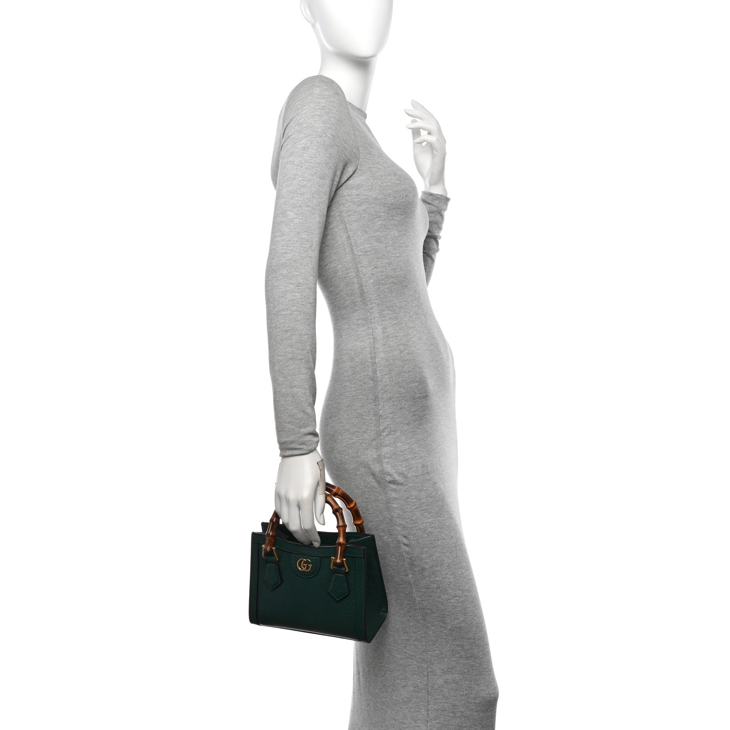 Gucci Textured Dollar Calfskin Web Mini Diana Tote Bag Green 2 of 10