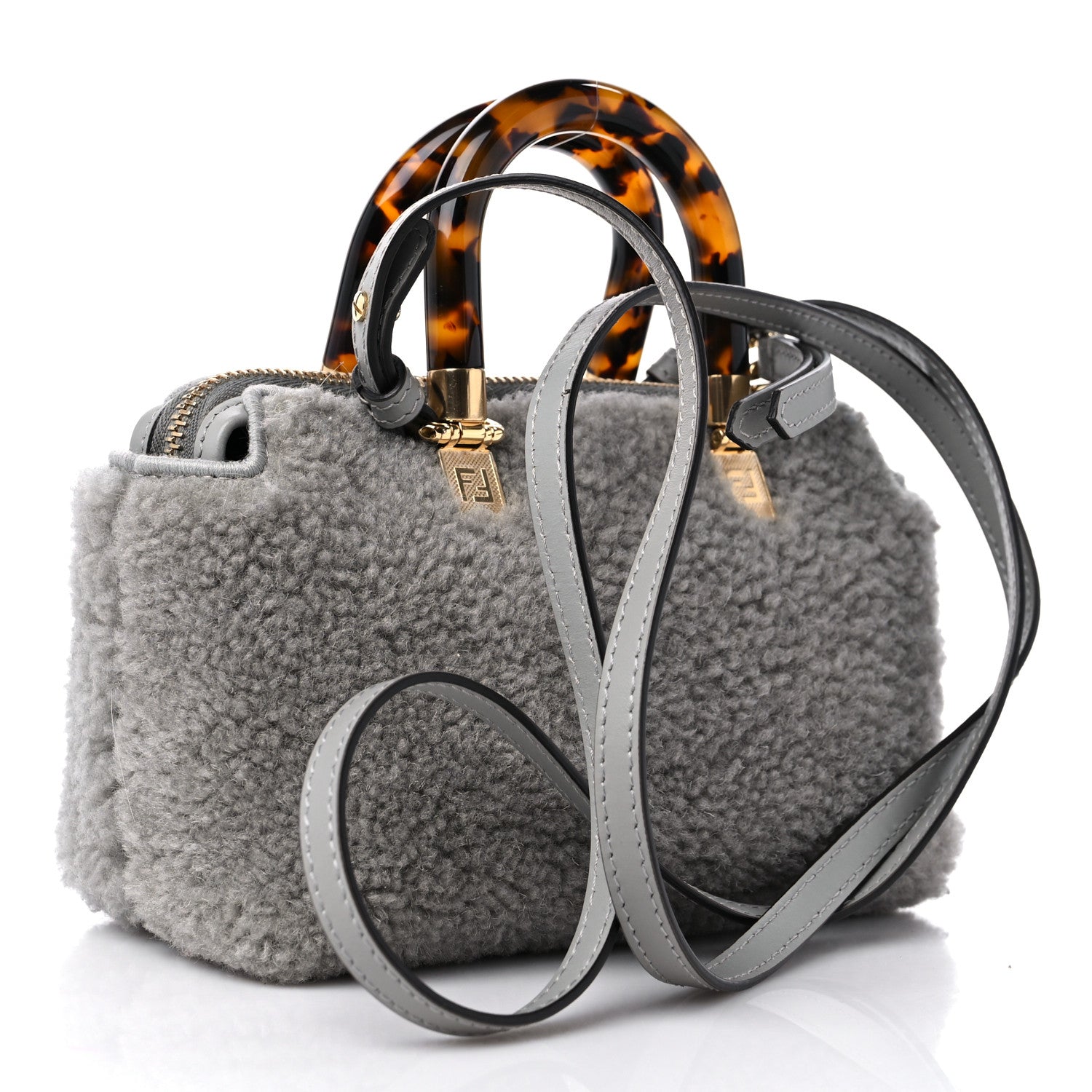 Fendi Sheepskin Vitello King Plexiglass Logo Embroidered Mini By The Way Top Handle Boston Ghiaccio 3 of 9