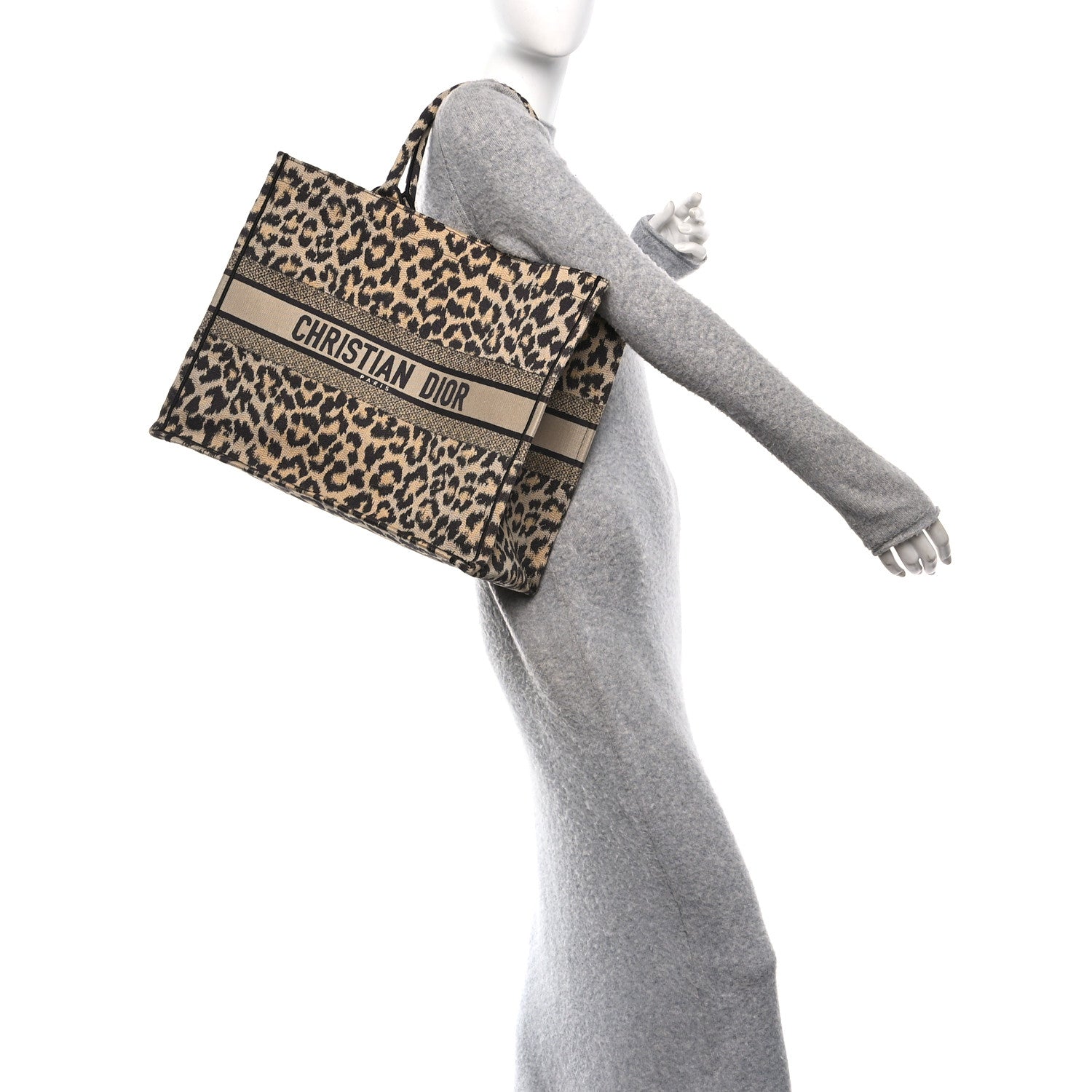 Christian Dior Canvas Mizza Embroidered Large Leopard Book Tote Beige 2 of 12