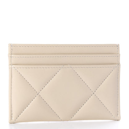 Chanel Shiny Goatskin Quilted Chanel 19 Card Holder Beige 3 of 10