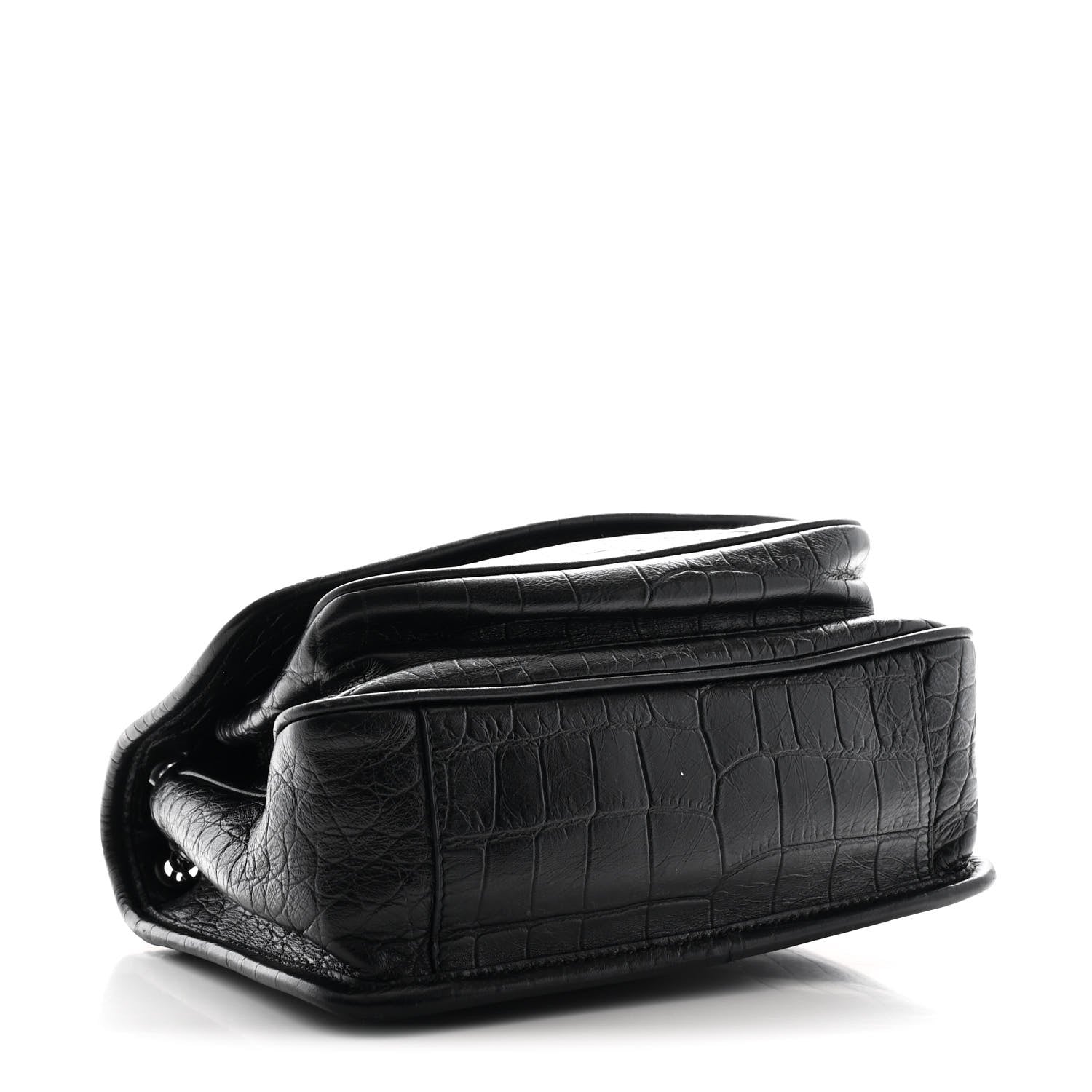 Saint Laurent Calfskin Crocodile Embossed Matelasse Monogram Baby Niki Chain Satchel Black 4 of 11