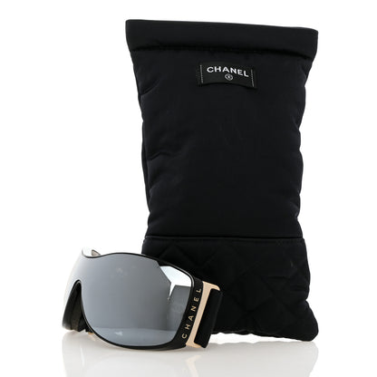 Chanel Crystal Acetate Technical Satin Shield Sunglasses Black 8 of 8