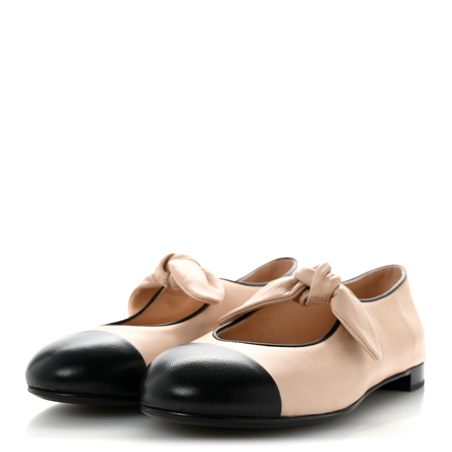 Chanel Lambskin Bow Mary Jane Flats 36 Light Blue Black 40 Beige Black 37.5 Beige Black 4 of 9