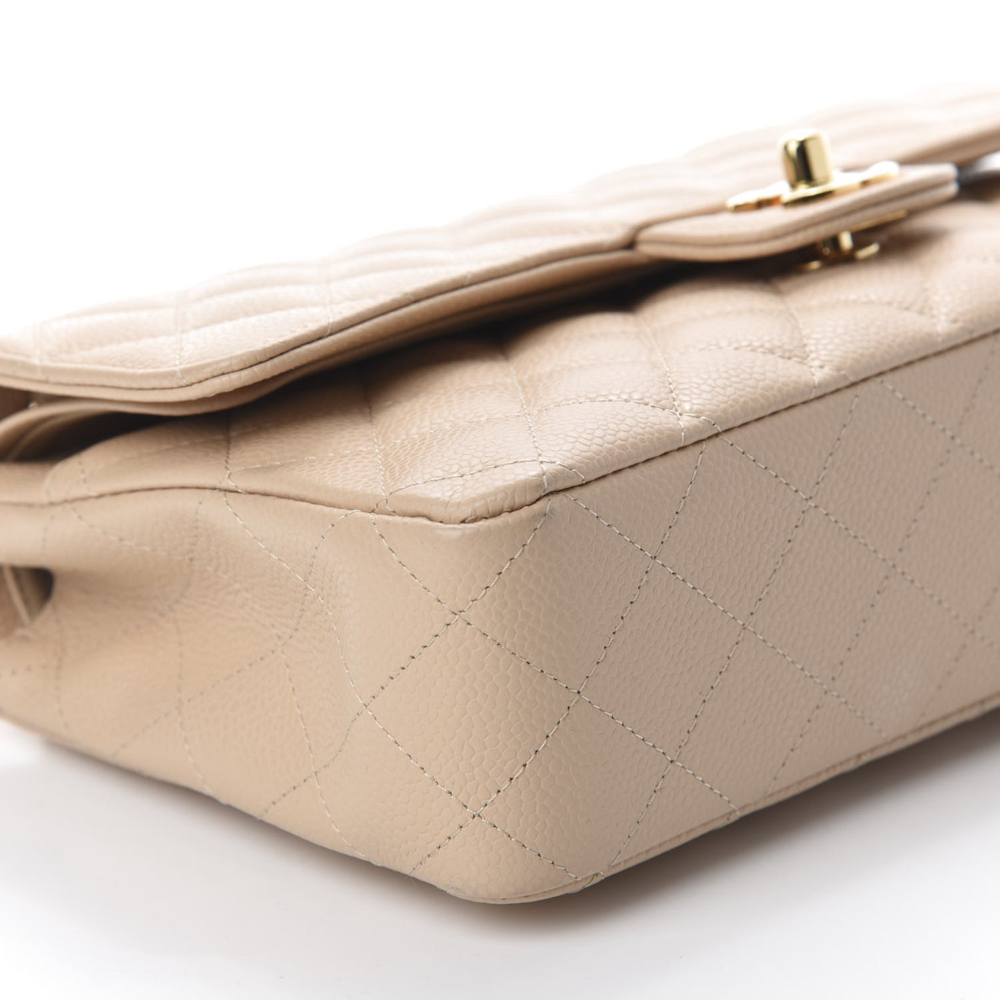 Caviar Quilted Medium Double Flap Beige Clair