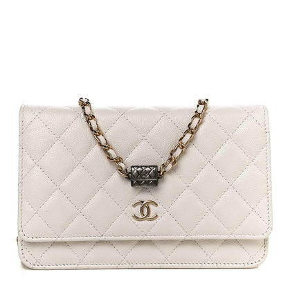 Chanel Caviar Quilted Wallet With Charms On Chain WOC White 1 of 11