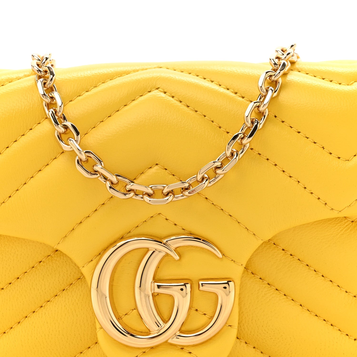 Gucci Lambskin Matelasse Mini GG Marmont Shoulder Bag Yellow 8 of 10