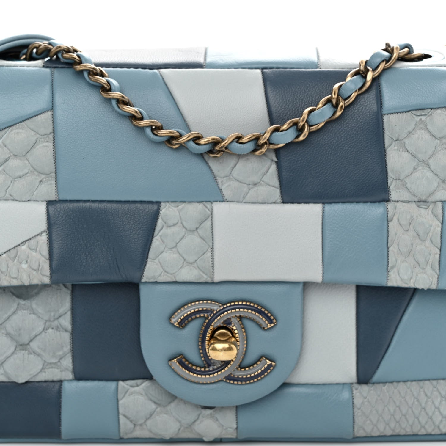 Chanel Snakeskin Lambskin Patchwork Small Flap Blue 7 of 9