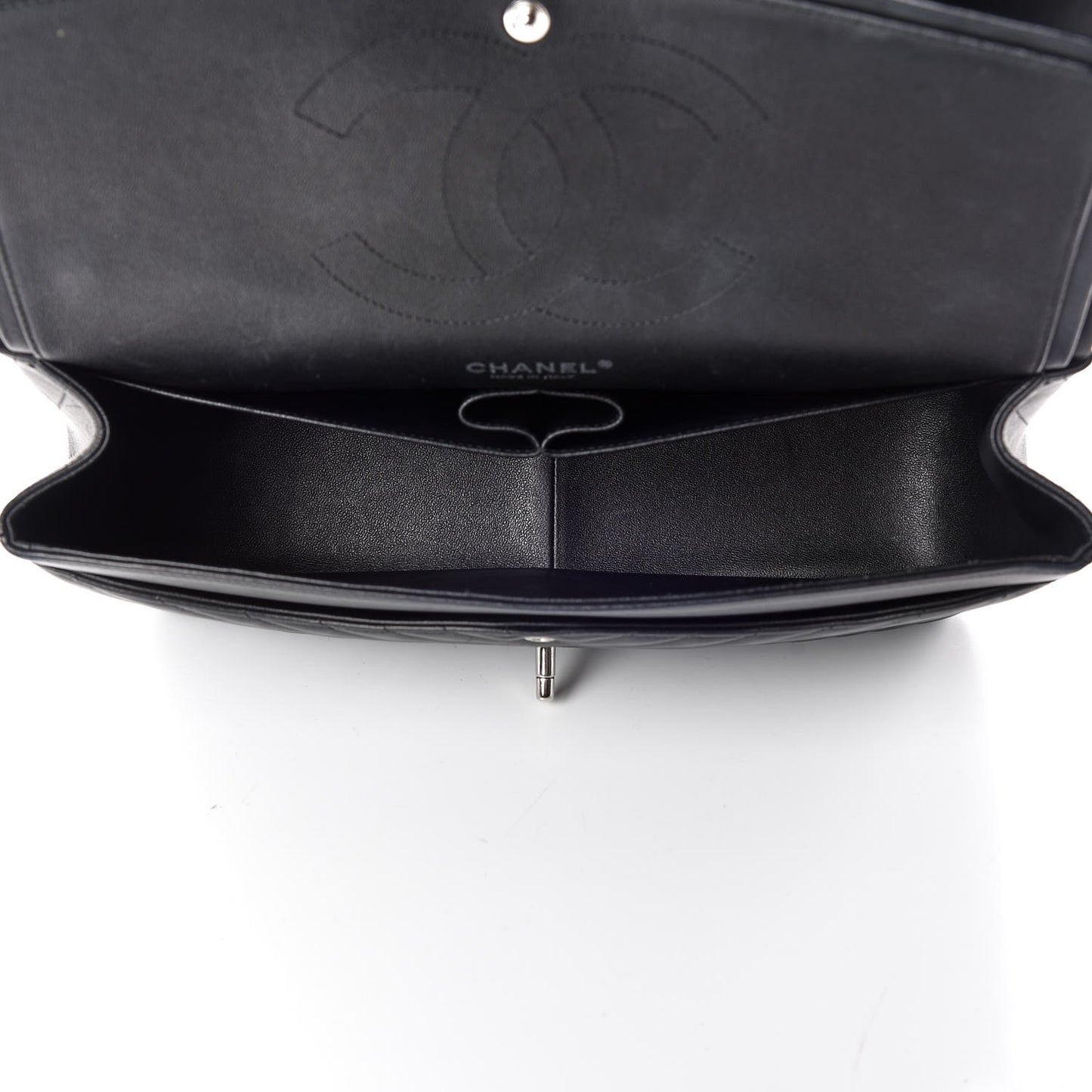 Lambskin Chevron Quilted Jumbo Double Flap Black