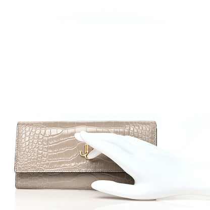 Jimmy Choo Calfskin Crocodile Embossed Martina Continental Wallet Grey 2 of 10
