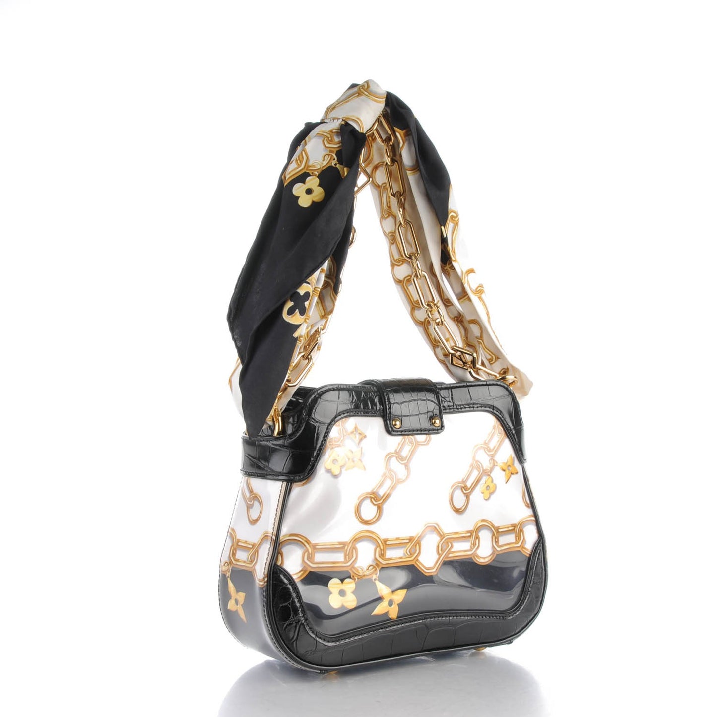 Alligator Monogram Charms Linda Scarf Bag Black